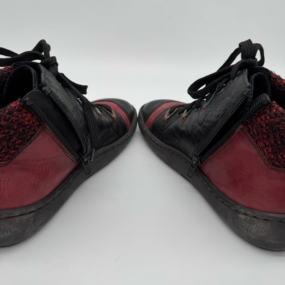 Rieker “Simona 30” Lace Up Leather Ankle Boot Black/Wine/Brandy Size EU 38/US 7 - Picture 12 of 14
